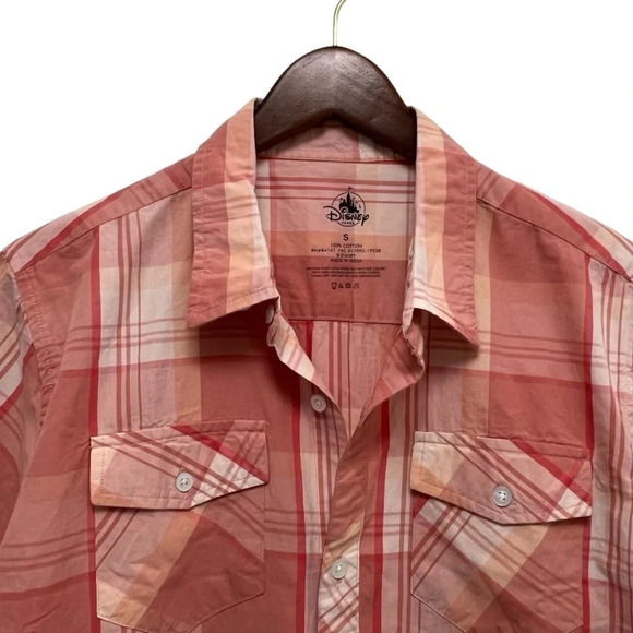 Disney Parks Plaid Button-Down Collared Mickey Mouse Shirt Men’s Size S Orange - Picture 4 of 6